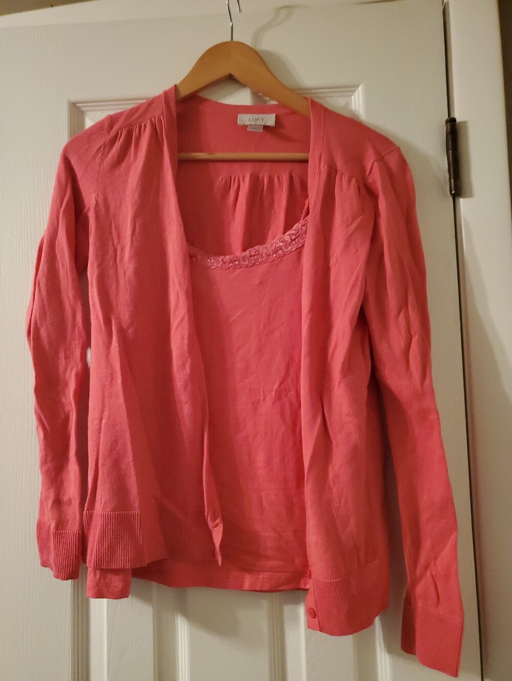 LOFT Coral Pink Layered Camisole XS and Cardigan S Two Pieces *2 Sizes* Preowned